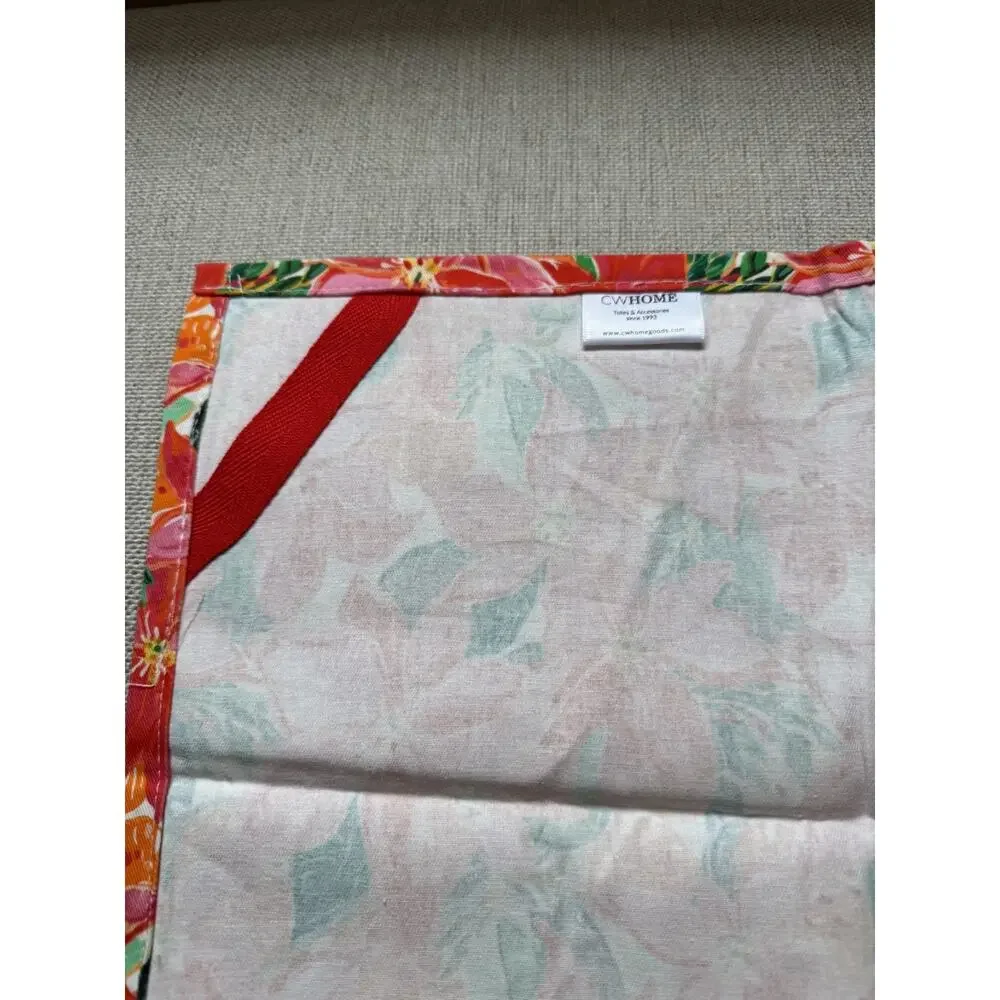 CW Home Tropical Poinsettia Kitchen Towels Qty 2 Cotton Floral Pink Orange NWT